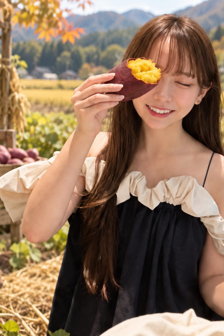 焼き芋を手にする坂本有希奈さん